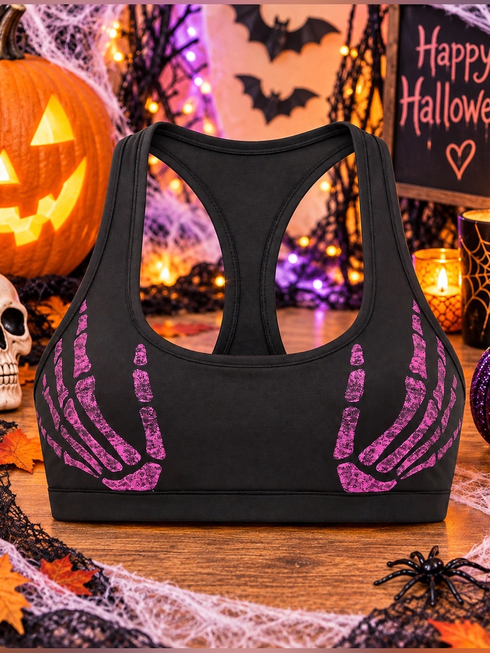 Victoria’s Secret PINK Skeleton Hands Unlined Racerback Bralette Size L NWT